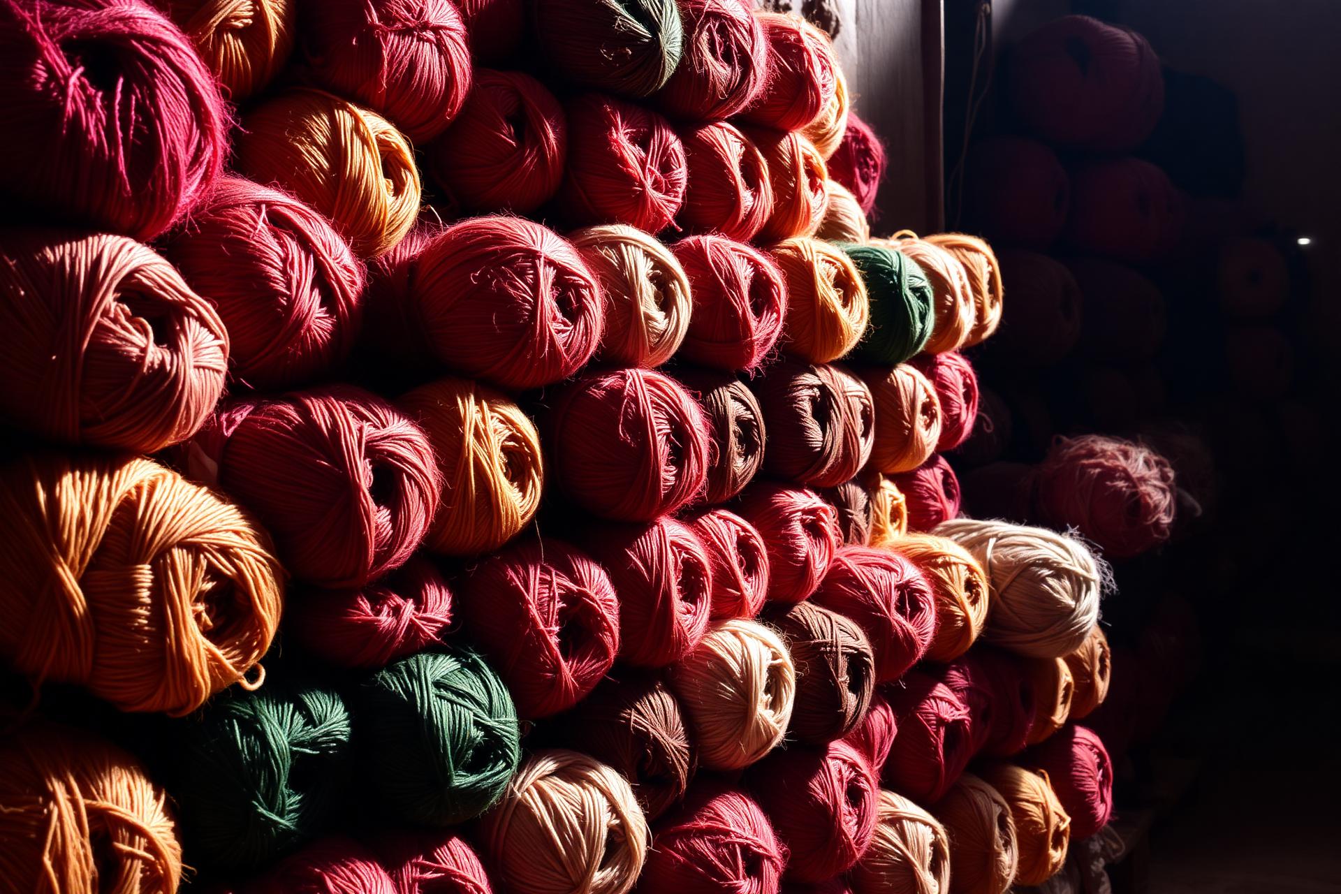 Pelotes de laine colorées dans un atelier népalais